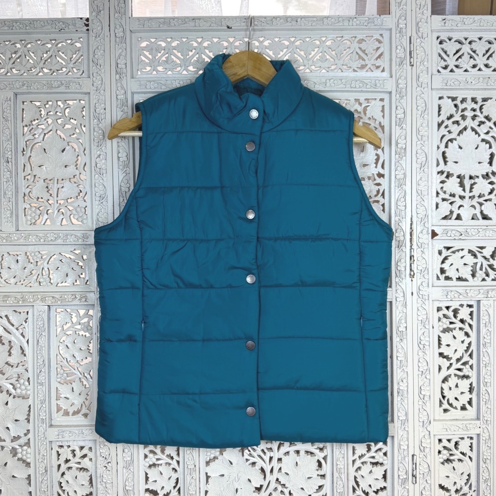 NWT Teal Blue Daisy Fuentes Full Zip Puffer Vest Sz Womens‎ Small
